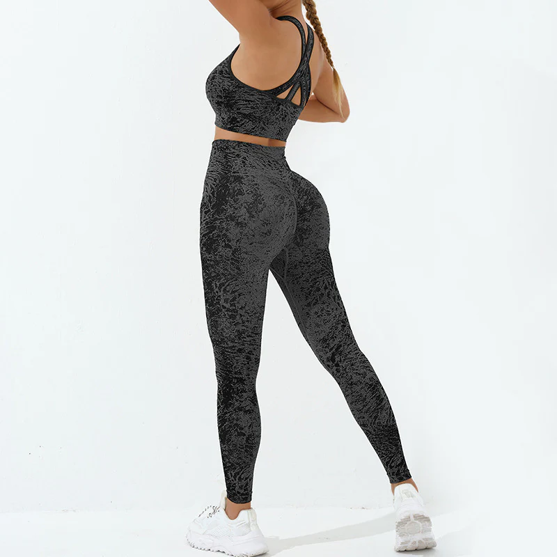 Buddha Stones 2Pcs Seamless Print Fitness Crop Tank Top Pants Sports Gym Outfits Women's Yoga Sets