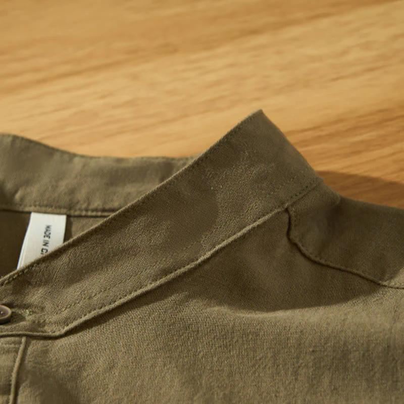 Buddha Stones Summer Solid Men's Half Button Short Sleeve Cotton Shirt