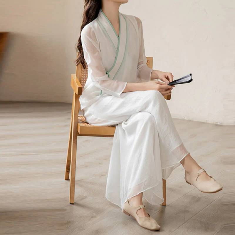 Buddha Stones Retro Prayer Zen Spiritual Meditation Practice Chiffon Clothing Women's Set