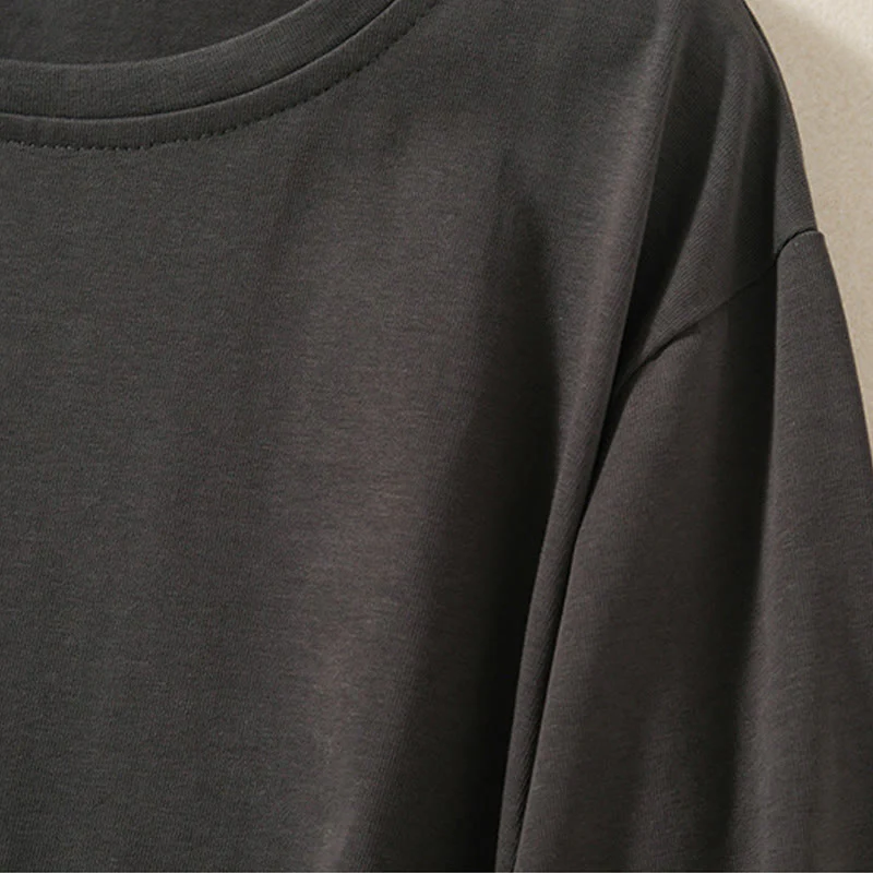 Buddha Stones Casual Pure Irregular Hem Cotton Linen Women's Long Sleeve T-shirt