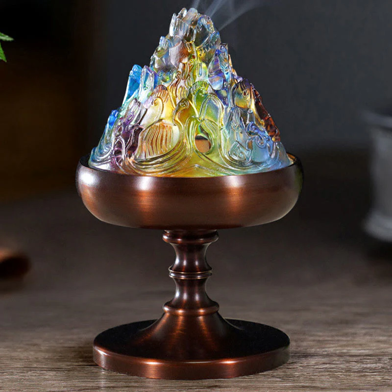 Buddha Stones Liuli Crystal Mountain Healing Meditation Incense Burner