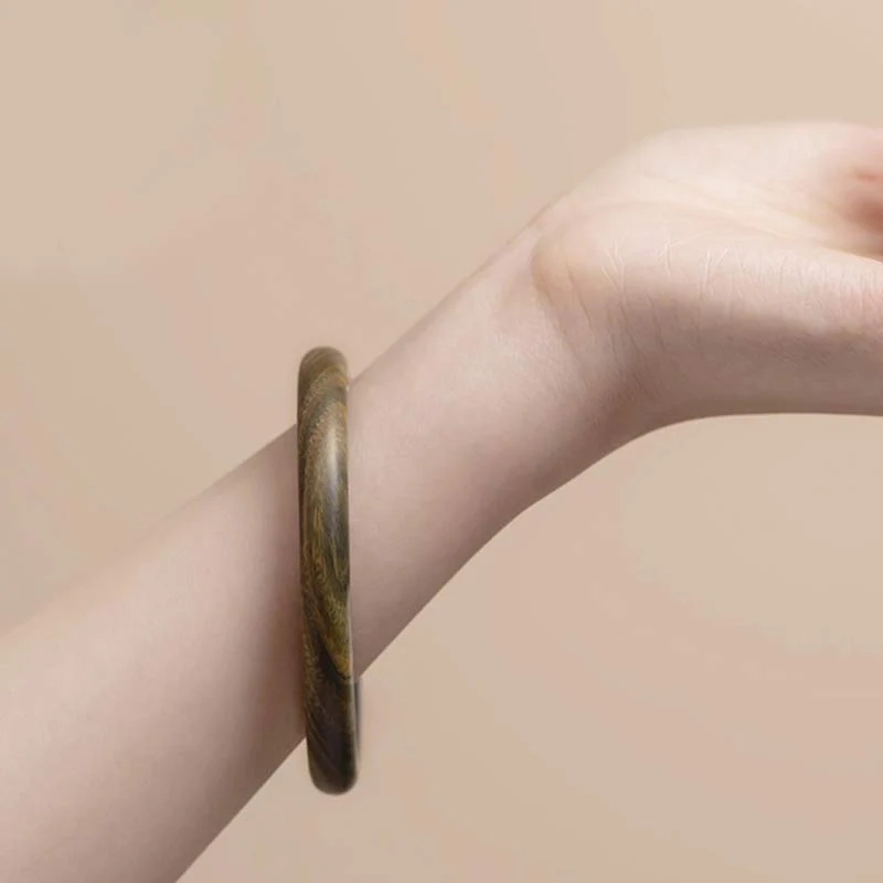 Buddha Stones Tibetan Small Leaf Red Sandalwood Ebony Green Sandalwood Protection Bracelet Bangle