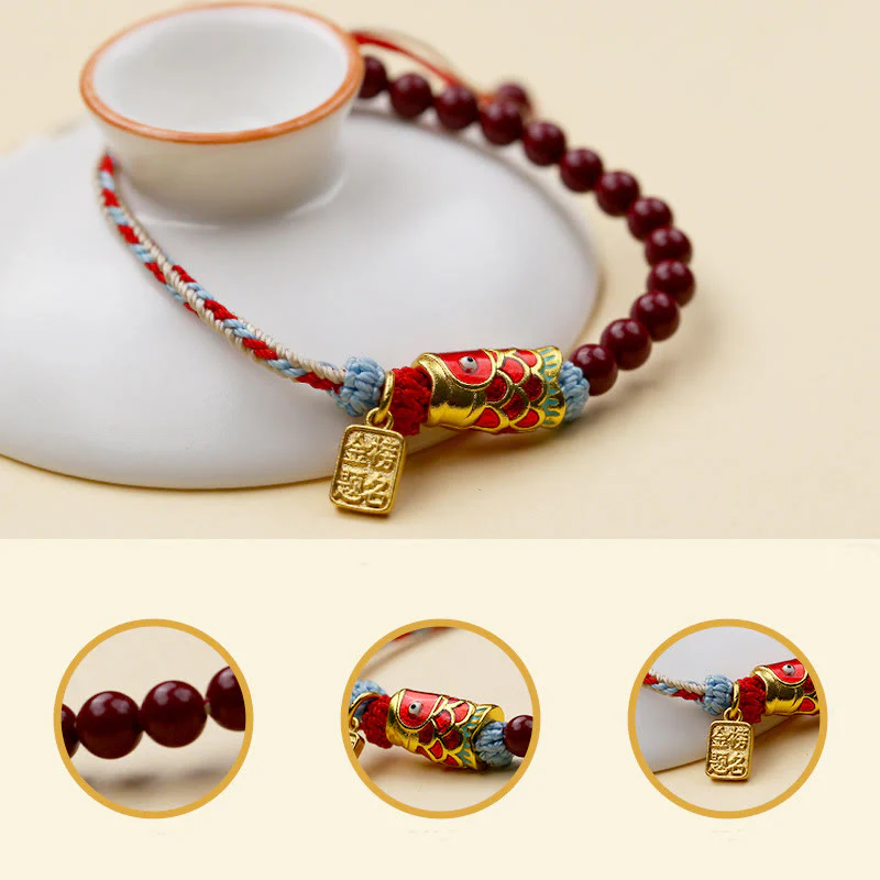 Buddha Stones Cinnabar Beads Lucky Koi Fish Blessing Bracelet