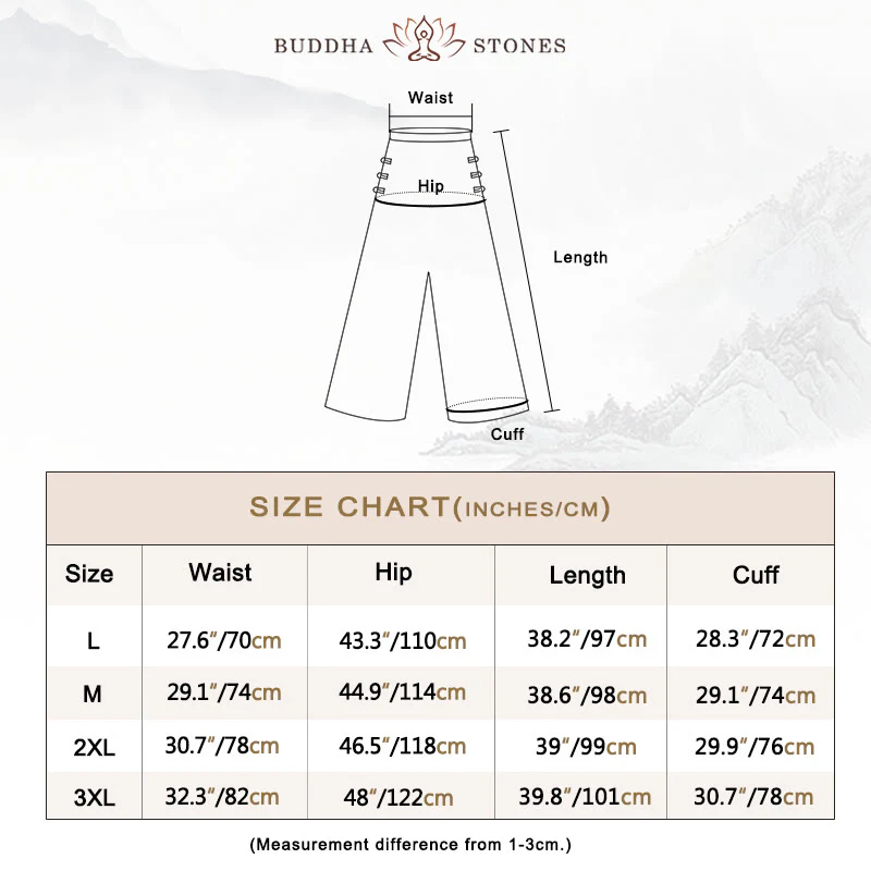 Buddha Stones Casual Cotton Frog-Button High Waist Wide Leg Pants With Pockets