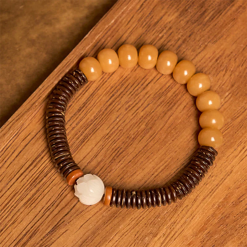 Buddha Stones Tibetan Bodhi Seed Dzi Bead Coconut Shell Wisdom Bracelet