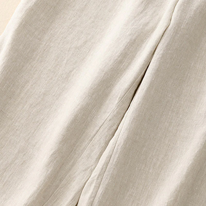 Buddha Stones Wild Plain Cotton Linen Women's Wide Leg Pants With Pockets