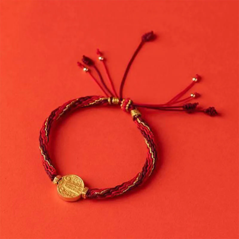 Buddha Stones Five Directions Gods of Wealth Handmade Reincarnation Knot Protection String Braid Bracelet