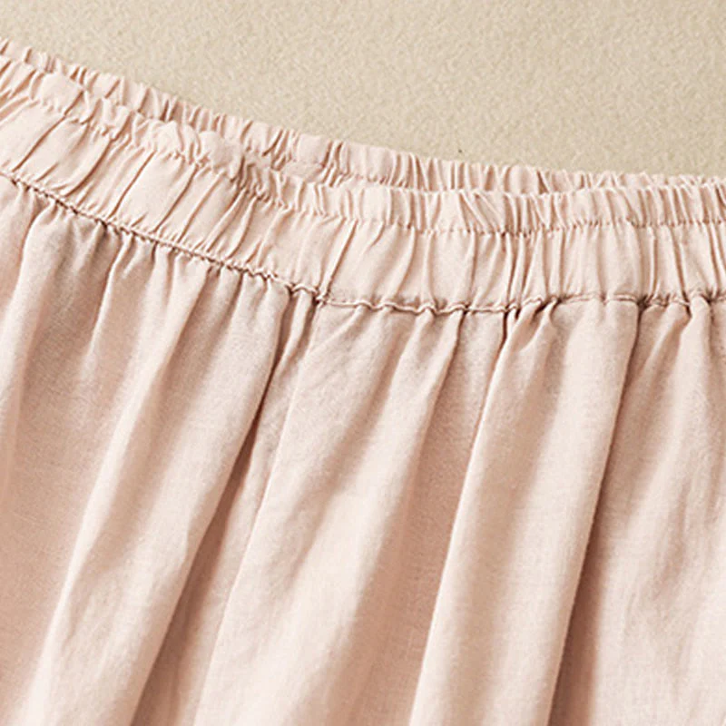 Buddha Stones Casual Plain Cropped Pants Women's Cotton Linen Harem Pants With Pockets