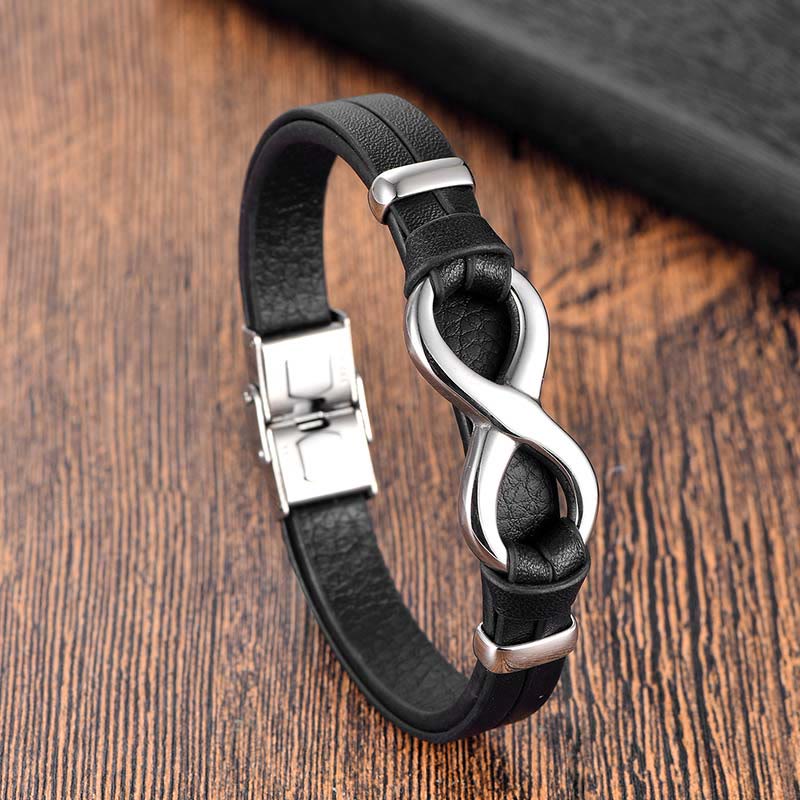 Buddha Stones Endless Knot Titanium Steel Strengthen Leather Buckle Bracelet