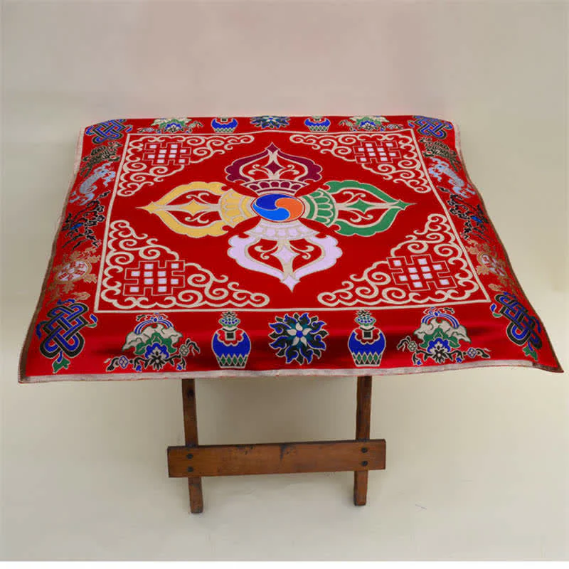 Buddha Stones Flower Endless Knot Prayer Altar Mat Healing Meditation 8 Auspicious Symbols Mat Table Runner