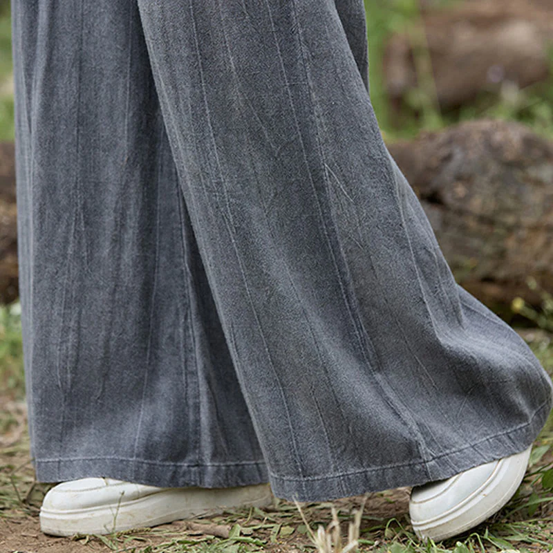 Buddha Stones Casual Tie-Dye Women's Linen Wide Leg Pants With Pockets