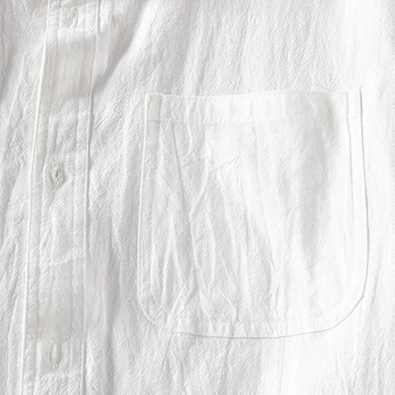 Buddha Stones Summer Solid Men's Buttons Half Sleeve Cotton Linen Shirt