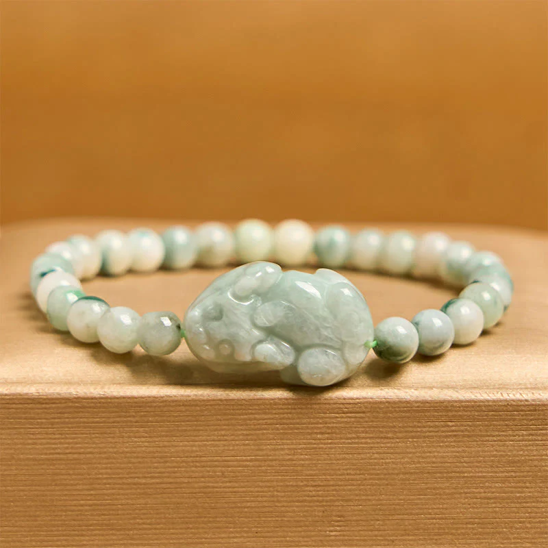 Buddha Stones Natural Green Jade PiXiu Carved Luck Bracelet