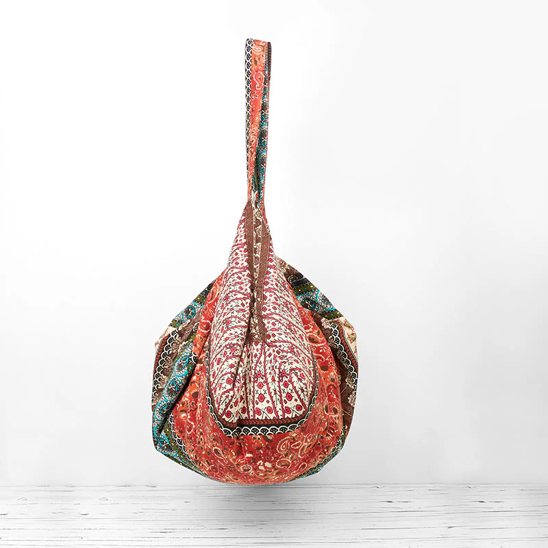 Buddha Stones Colored Stripes Pattern Cotton Shoulder Bag