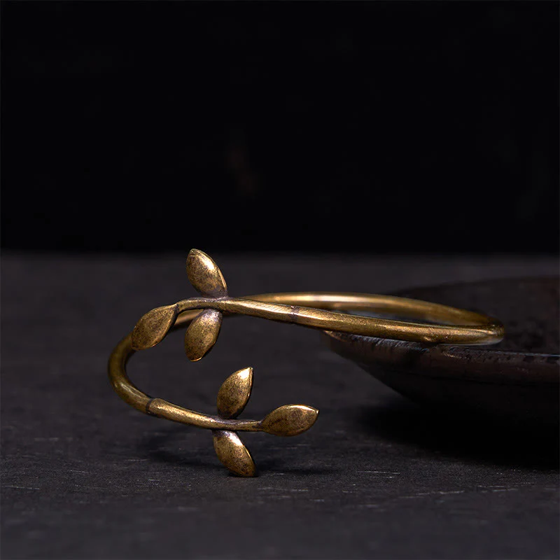 Buddha Stones Lucky Clover Copper Brass Healing Bracelet Bangle