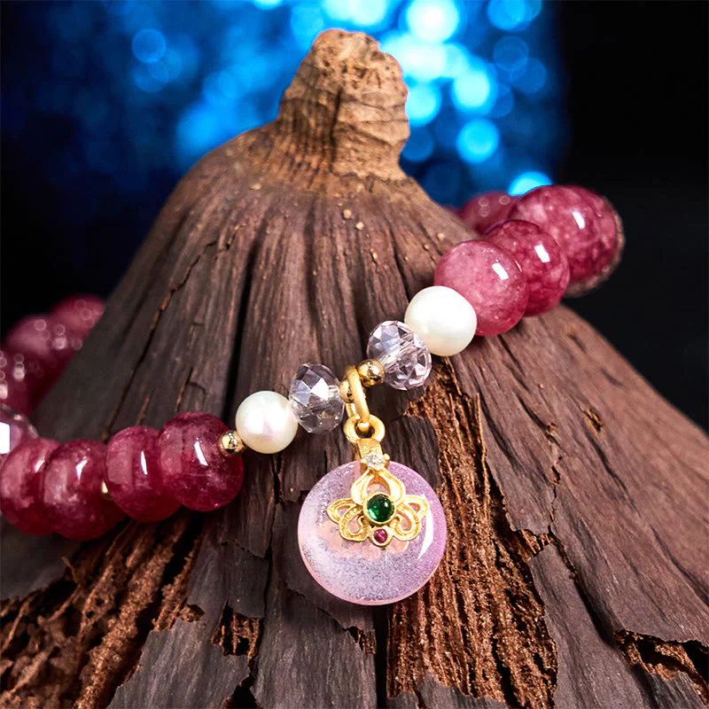 Buddha Stones Natural Rose Quartz Bow Peace Buckle Loving Energy Bracelet