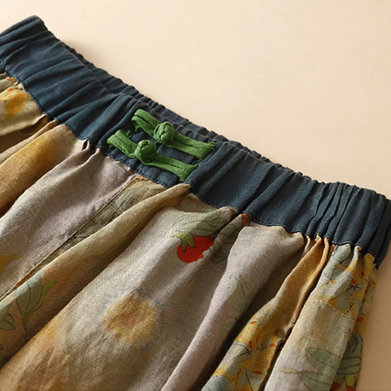 Buddha Stones Retro Casual Chinese Frog-Button Design Women's Harem Pants With Pockets