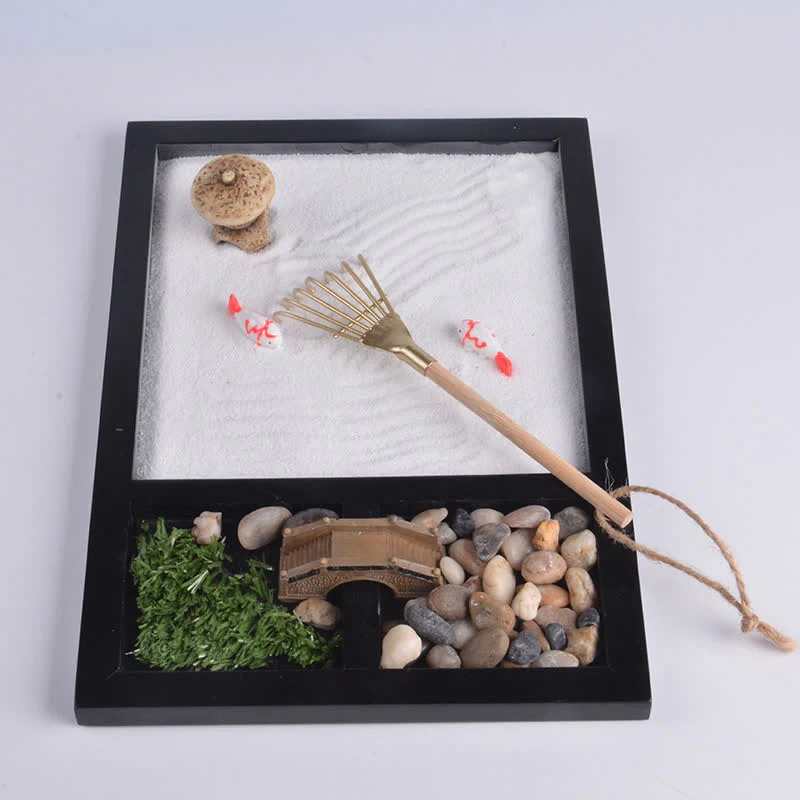 Buddha Stones Koi Fish Small Bridge Calm Peace Meditation Zen Garden Decoration