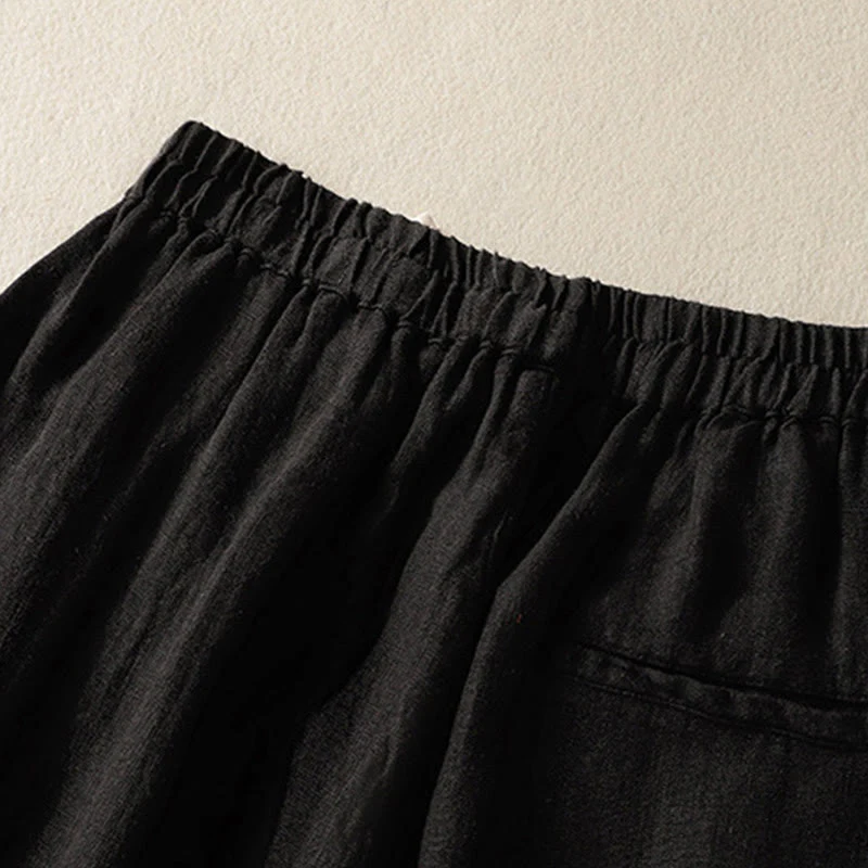 Buddha Stones Casual Plain Drawstring Design Women's Cotton 7-8 Length Pants With Pockets