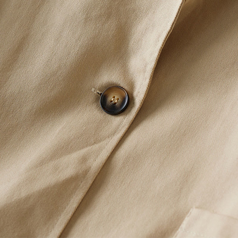 Buddha Stones Plain Button Women's Cotton Suit Jacket With Pockets