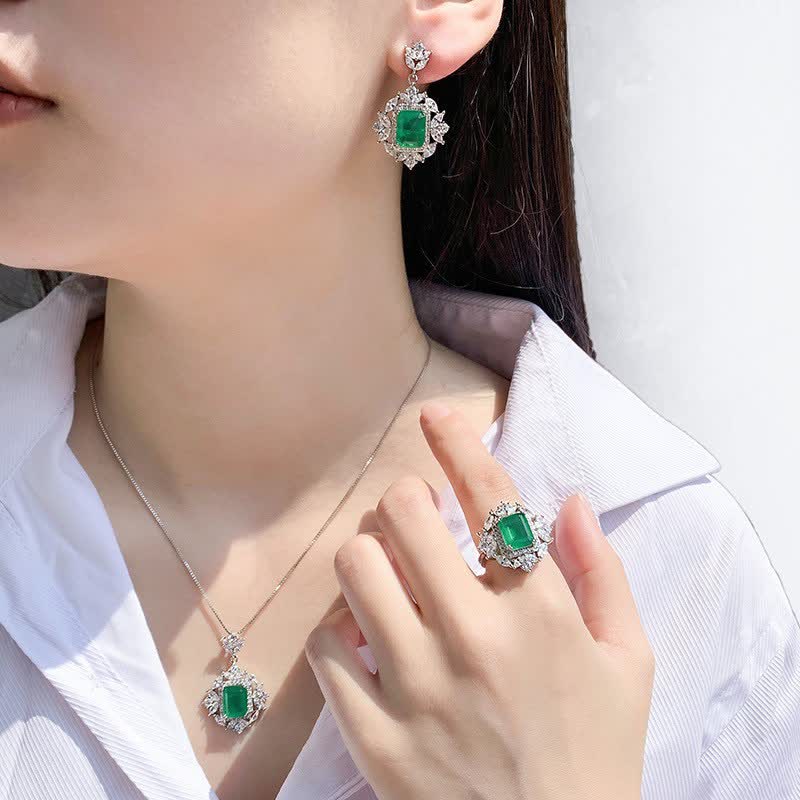 Buddha Stones Emerald Crystal Red Corundum Confidence Courage Ring Earrings Necklace Pendant
