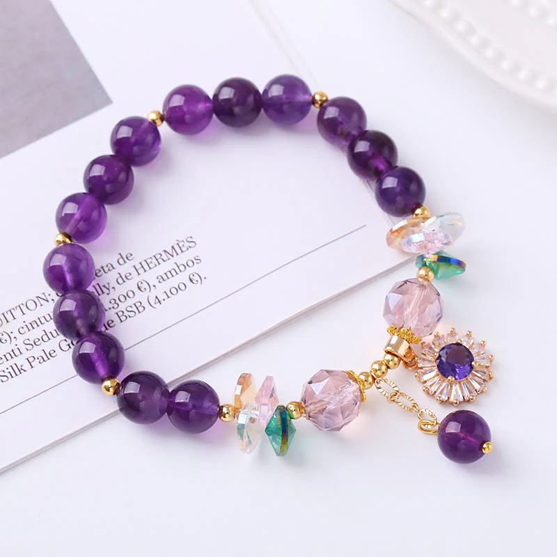 Buddha Stones Natural Amethyst Zircon Sun Healing Spiritual Charm Bracelet