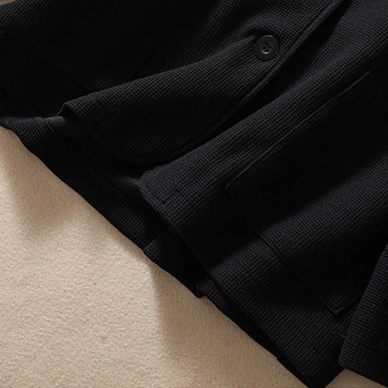 Buddha Stones Plain Lapel Women's Cotton Jacket With Pockets