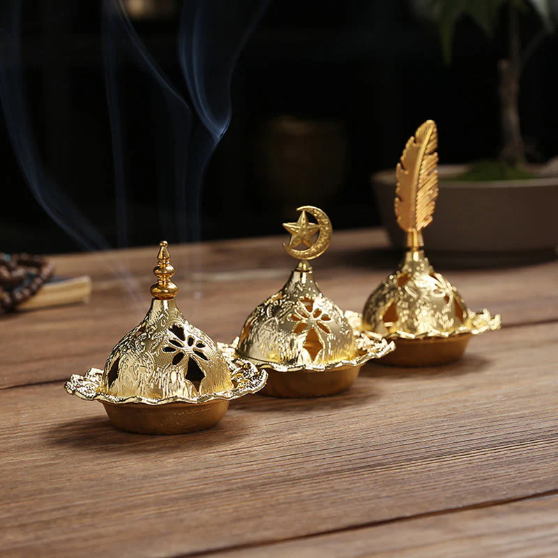 Buddha Stones Gold Gourd Star Feather Spiritual Meditation Mini Alloy Metal Incense Burner