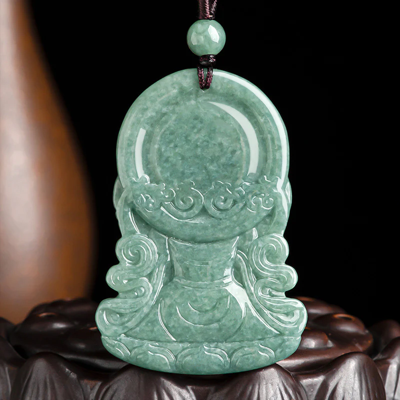 Buddha Stones Four-armed Avalokitesvara Natural Jade Amulet Blessing String Necklace