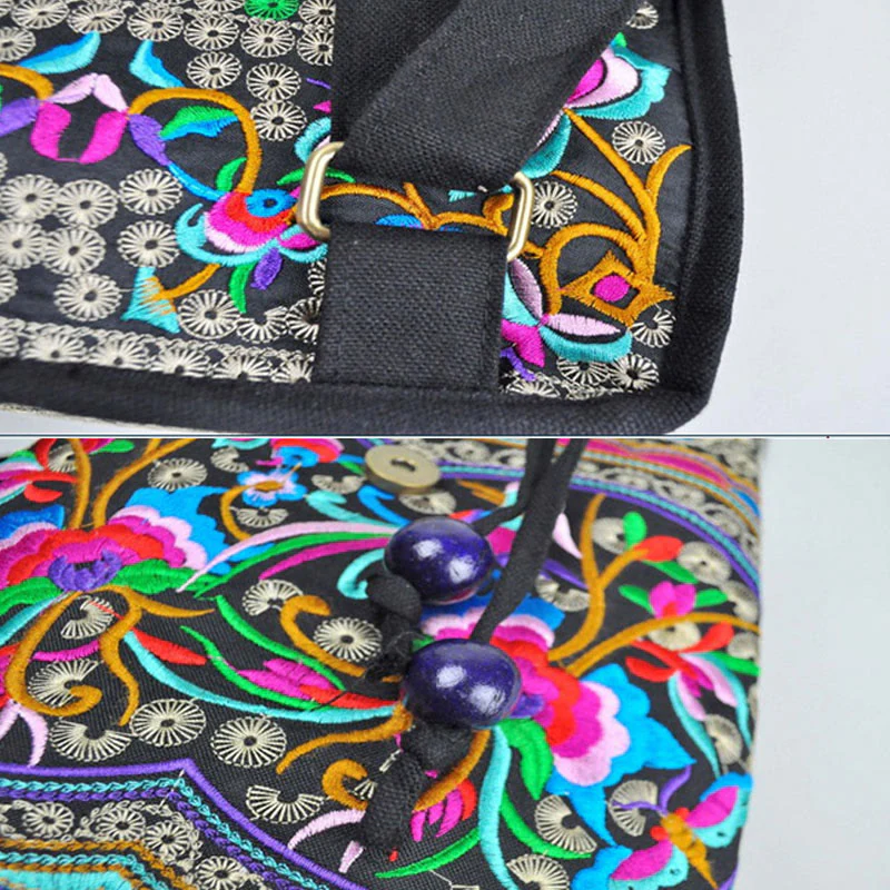 Buddha Stones Peony Chinese Money Tree Embroidery Canvas Backpack