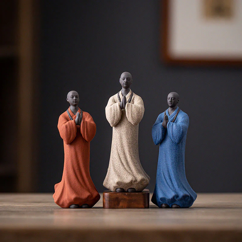 Buddha Stones Meditating Praying Monk Figure Ceramic Compassion Serenity Home Decoration