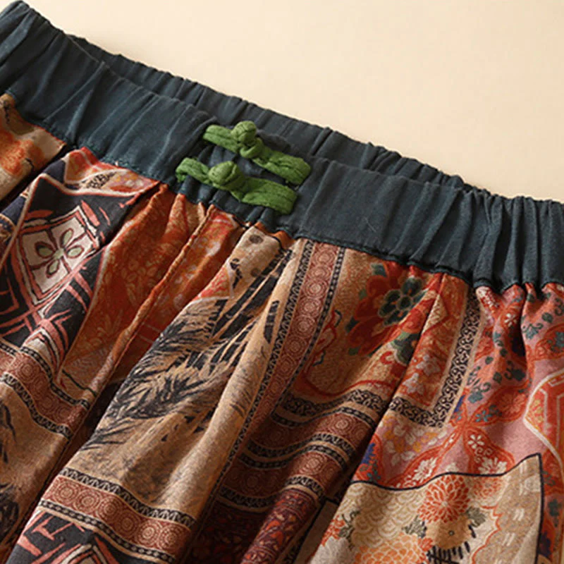 Buddha Stones Retro Casual Chinese Frog-Button Design Women's Harem Pants With Pockets