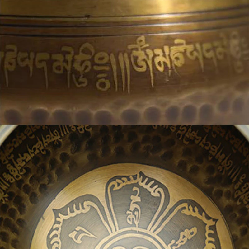 Buddha Stones Handmade Singing Bowl Scripture Sanskrit Pattern for Healing and Meditation Sound Bowl Set