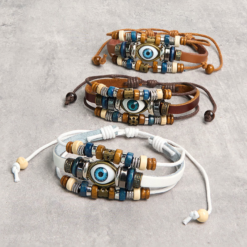 Buddha Stones Tibetan Evil Eye Leather Adjustable Protection Bracelet