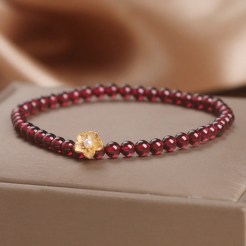 Buddha Stones Natural 4mm Garnet Beads Flower Passion Bracelet