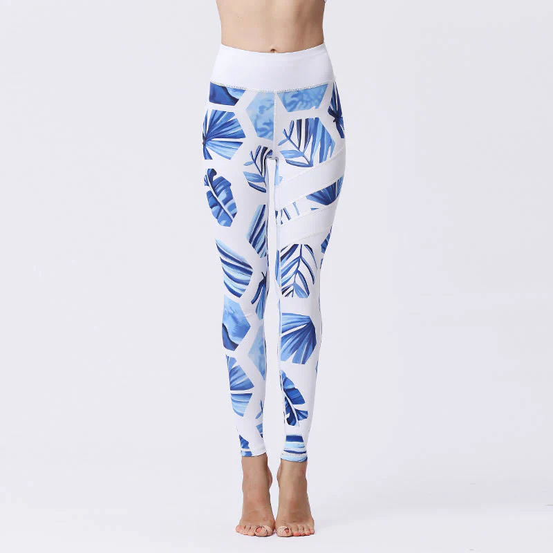 Buddha Stones Flower Petal Leaves Print Sports Exercise Fitness High Waist Leggings Women's Yoga Pants