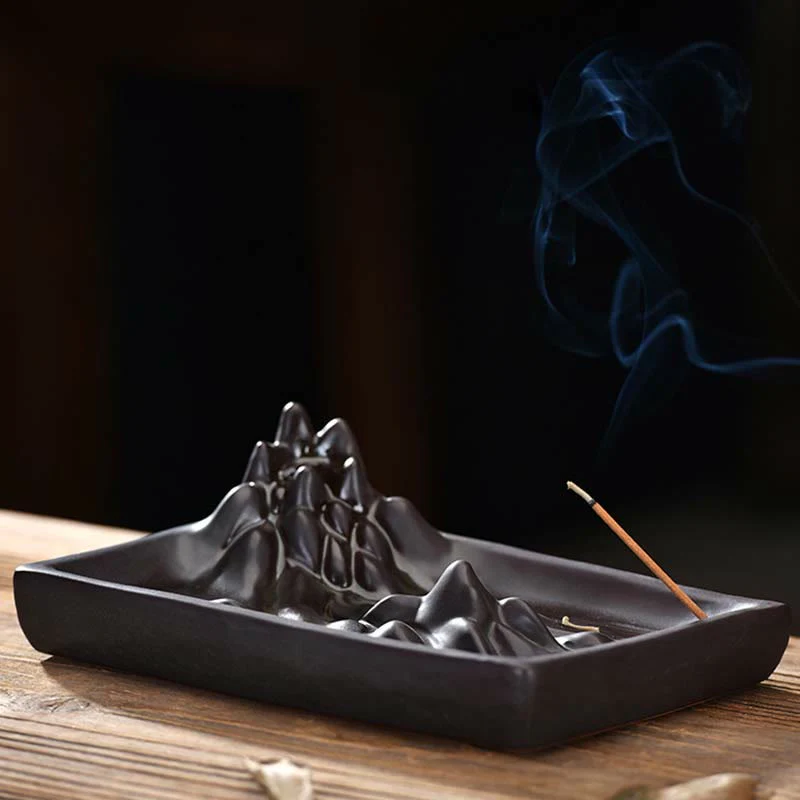 Buddha Stones Mountains Flowing Water Ceramic Blessing Backflow Incense Burner