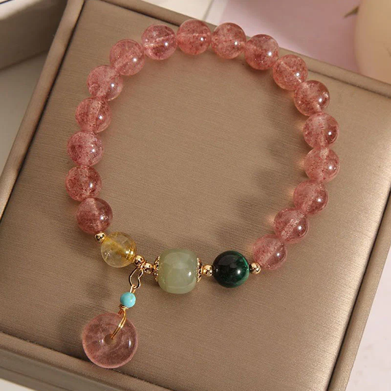 Buddha Stones Natural Strawberry Quartz Peace Buckle Jade Positive Bracelet