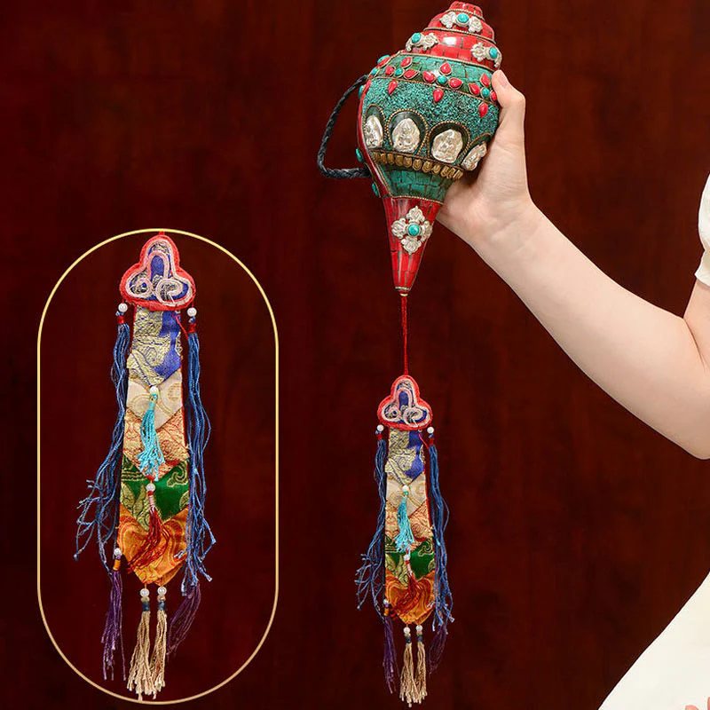 Buddha Stones Tibetan Handmade Shankha Om Mani Padme Hum Buddha Avalokitesvara Turquoise Conch Shell Positive Decoration