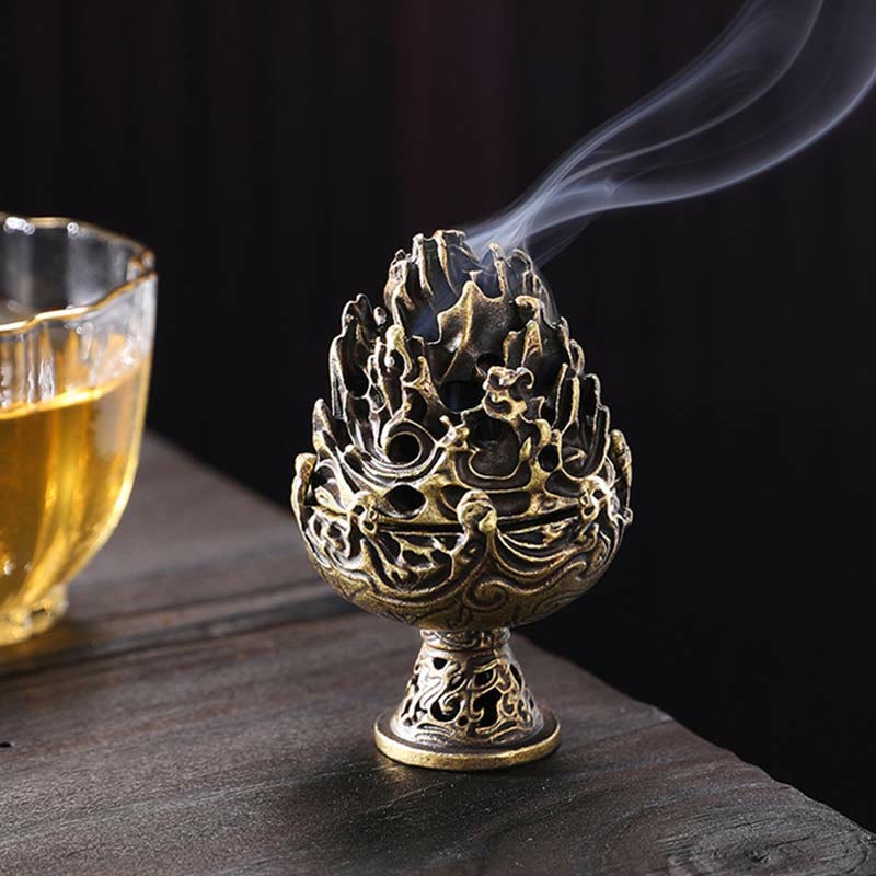 Buddha Stones Tibetan Mini Mountain Pattern Meditation Copper Alloy Incense Burner