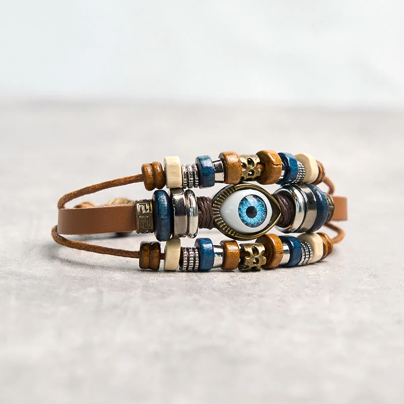 Buddha Stones Tibetan Evil Eye Leather Adjustable Protection Bracelet