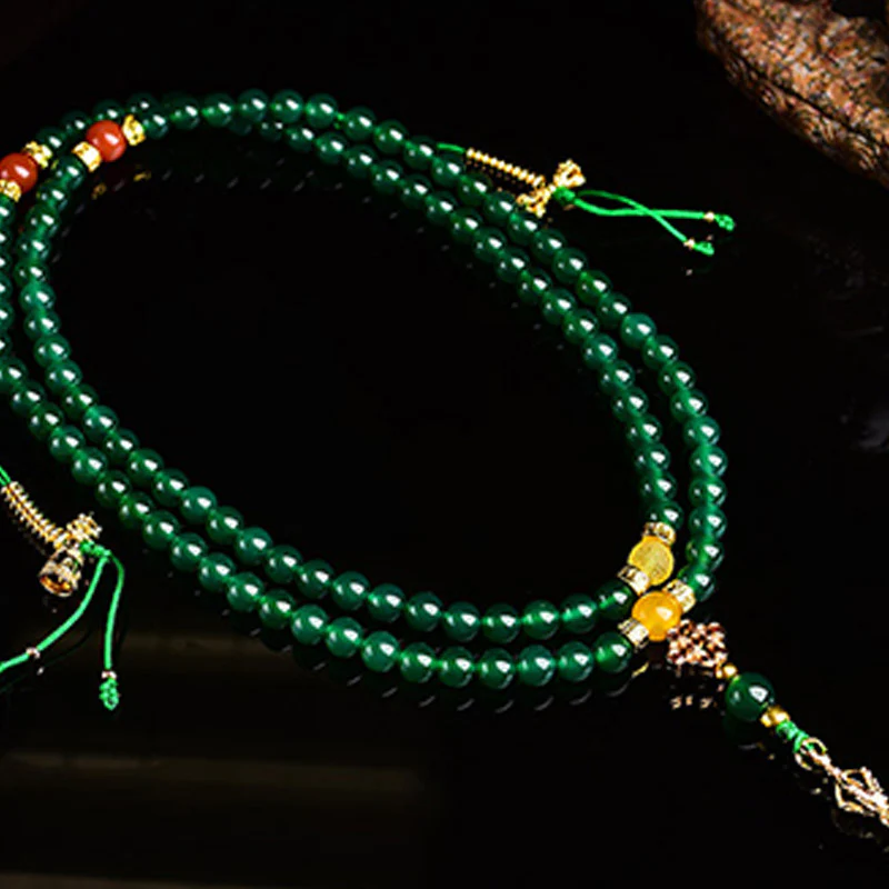 Buddha Stones 108 Beads Natural Green Agate Success Bracelet Mala