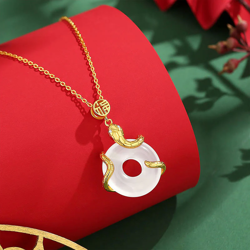 Buddha Stones Chalcedony Peace Buckle 925 Sterling Silver Fu Character Year Of The Snake Positive Necklace Pendant