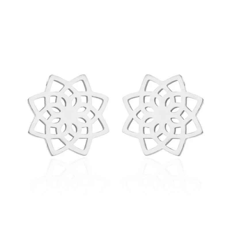 Buddha Stones Tibetan Lotus Pattern New Beginning Stud Earrings