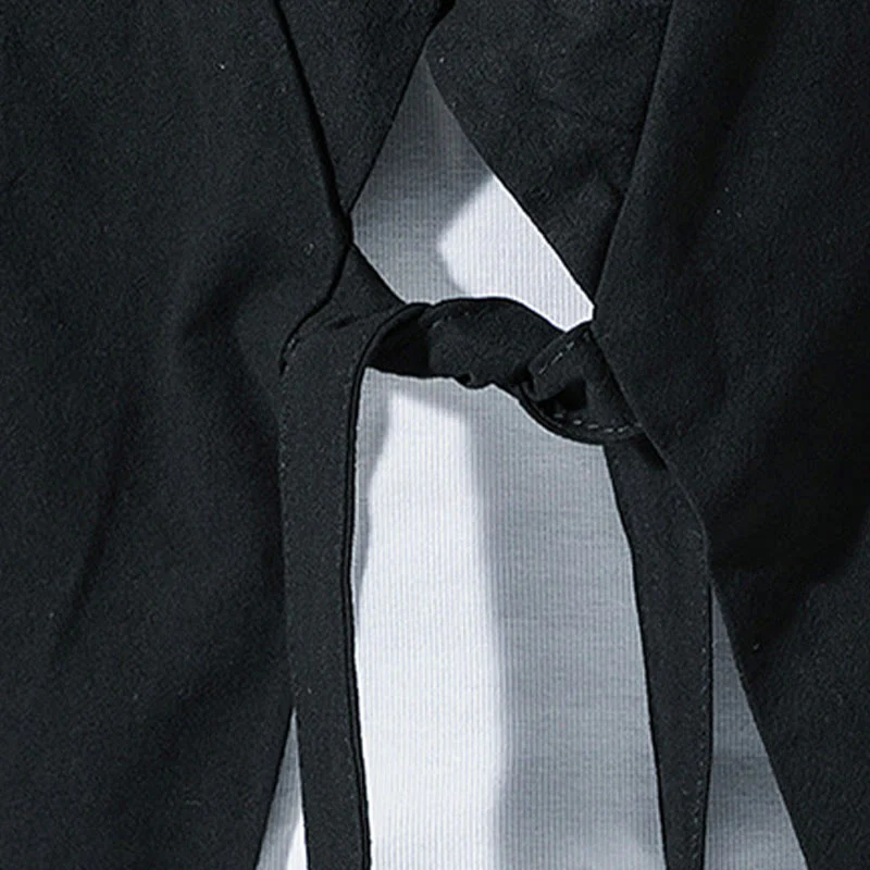 Buddha Stones Casual Plain Tang Suit Open Front Jacket Cotton Linen Men's Kimono