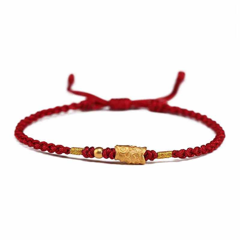 Buddha Stones 999 Gold Luck Protection Koi Fish Handmade Braided String Bracelet