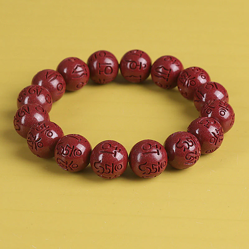 Buddha Stones Natural Double PiXiu Cinnabar Om Mani Padme Hum Wealth Luck Bead Bracelet