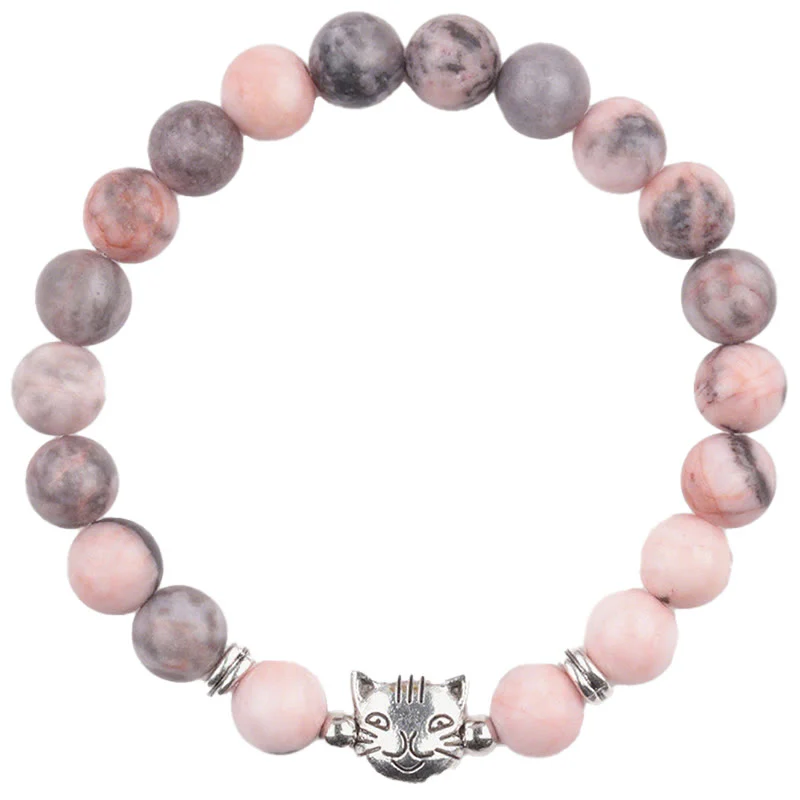 Buddha Stones 8mm Cat Design Zebra Jasper Protection Bracelet