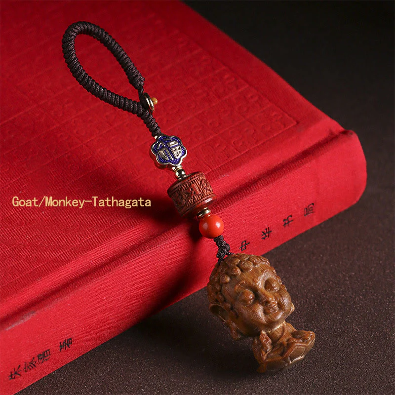 Buddha Stones Chinese Zodiac Natal Buddha Green Sandalwood Om Mani Padme Hum Peace Key Chain