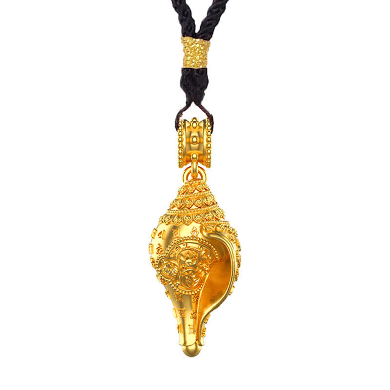 Buddha Stones 999 Sterling Silver Shankha Conch Shell Seashell Lucky Necklace Pendant